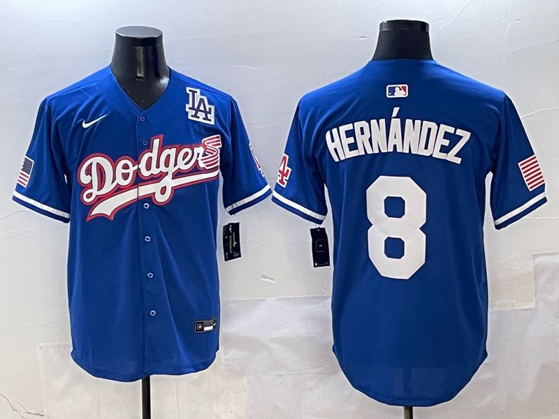 Men Los Angeles Dodgers 8 Hernandez Blue Second generation Joint Name Nike 2025 MLB Jersey style 9